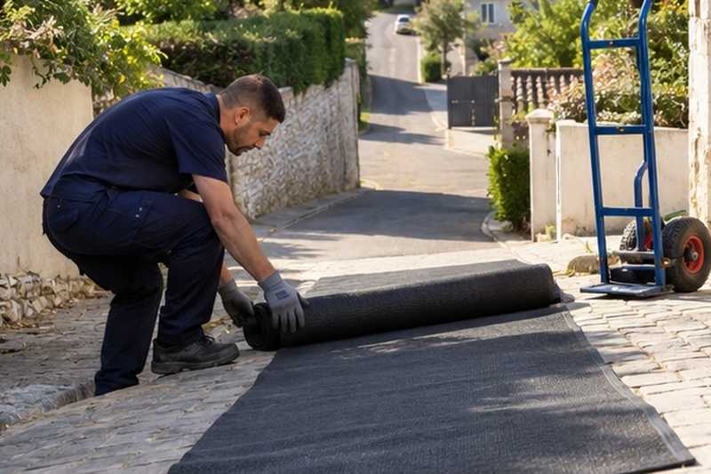 Tapis antidérapant sur une allée en pente : chantier Rue de l’Échauderie
