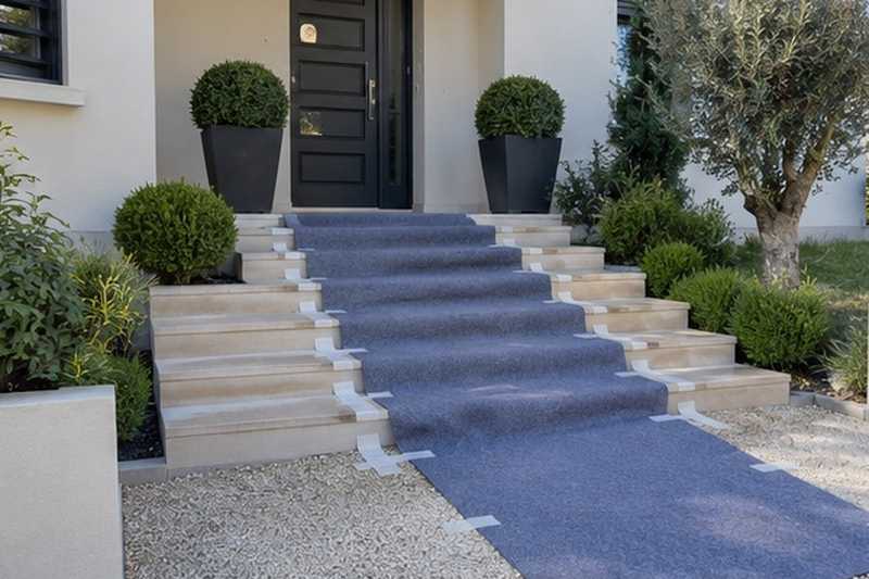 Marches couvertes d’un tapis de feutre : chantier Rue de l’Ourcq