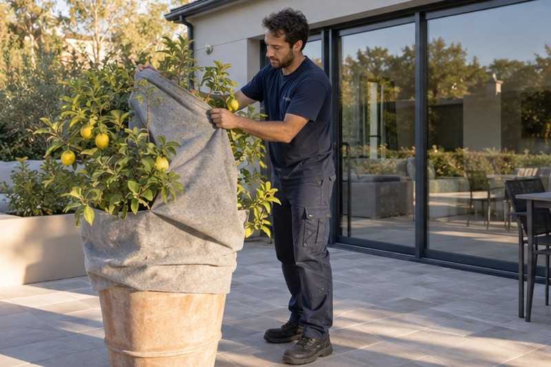 Citronnier en pot emballé : chantier Rue Albert Thomas