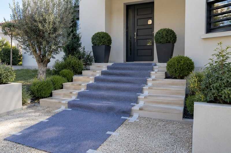 Marches couvertes d’un tapis de feutre : chantier Rue de la Grande Paroisse