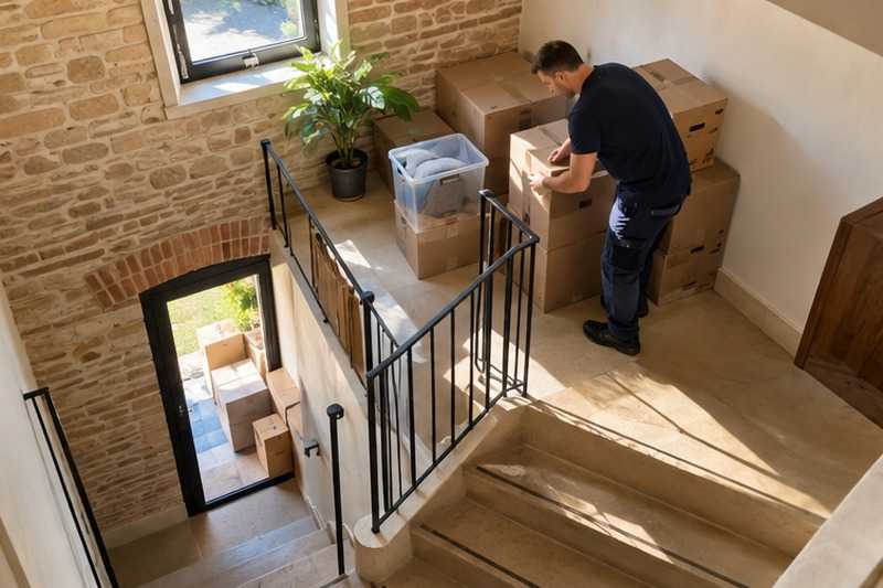 Cartons triés par étage : chantier Rue Altiero Spinelli