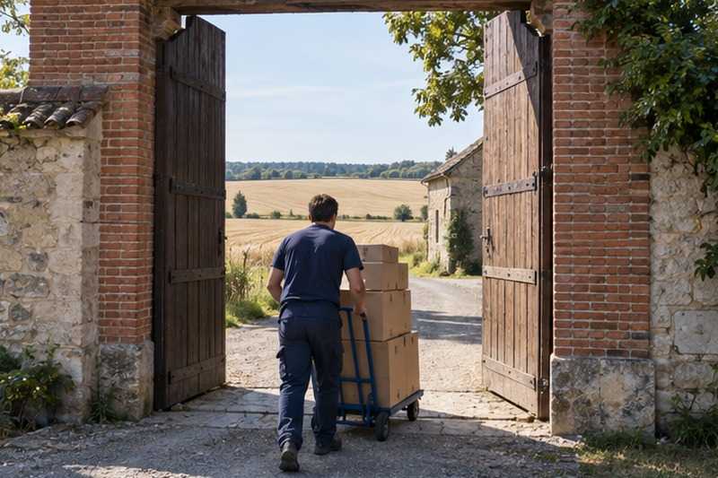 Passage sous le porche d’une ferme : chantier Rue Aristide Briand