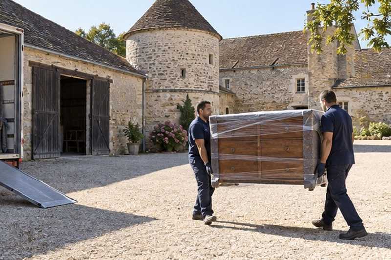 Commode traversant une cour de ferme : chantier Rue d’Ormesson
