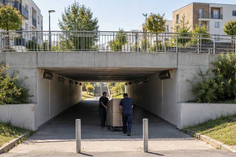 Chariot dans un passage souterrain : chantier Rue Charles de Gaulle