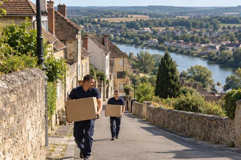 Cartons montés dans une rue en côte : chantier Rue Clément Serveau