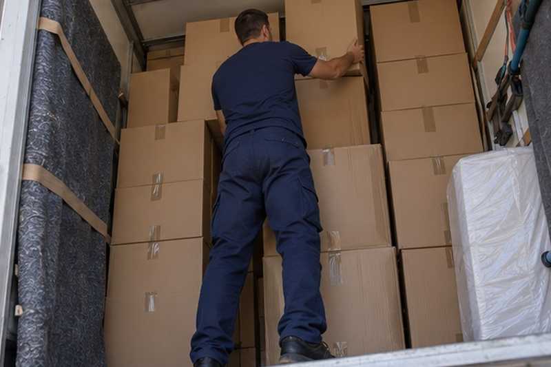Mur de cartons dans le camion, Vulaines-sur-Seine