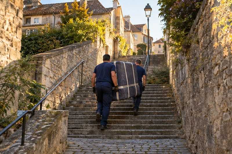 Malle montée par un escalier de rue : chantier Rue de la Brosse