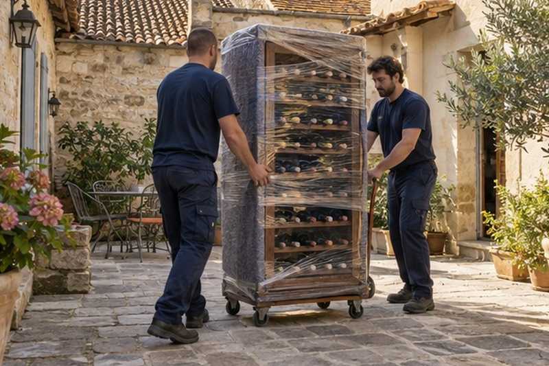 Casier à vin roulé sur les dalles : chantier Rue de la Varenne