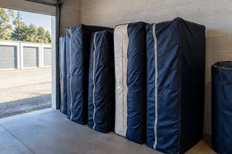 Matelas debout sous housses zippées : chantier Rue Bernard Palissy