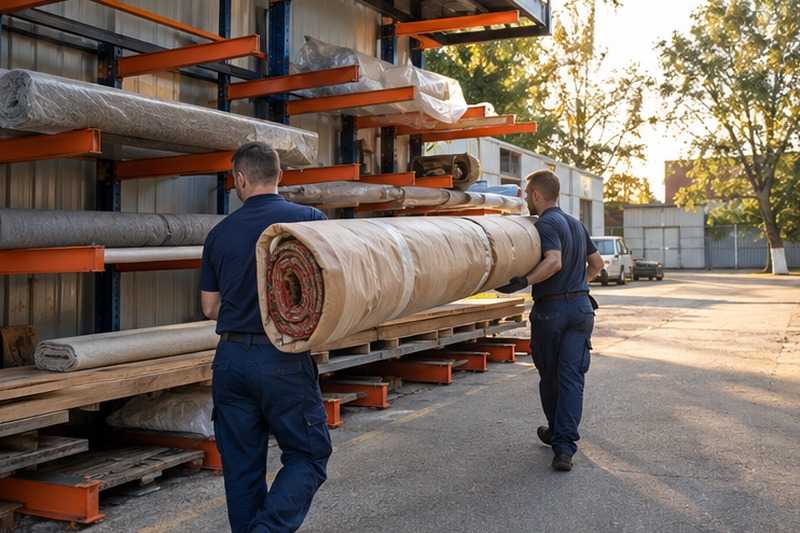 Tapis roulé dans du papier kraft : chantier Avenue des Princes