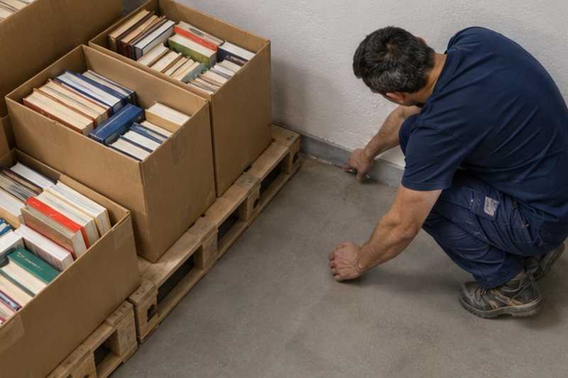 Cartons de livres décollés du mur, Chelles