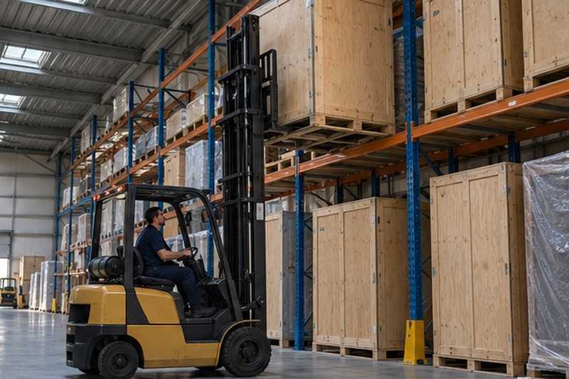 Conteneur en bois hissé en hauteur