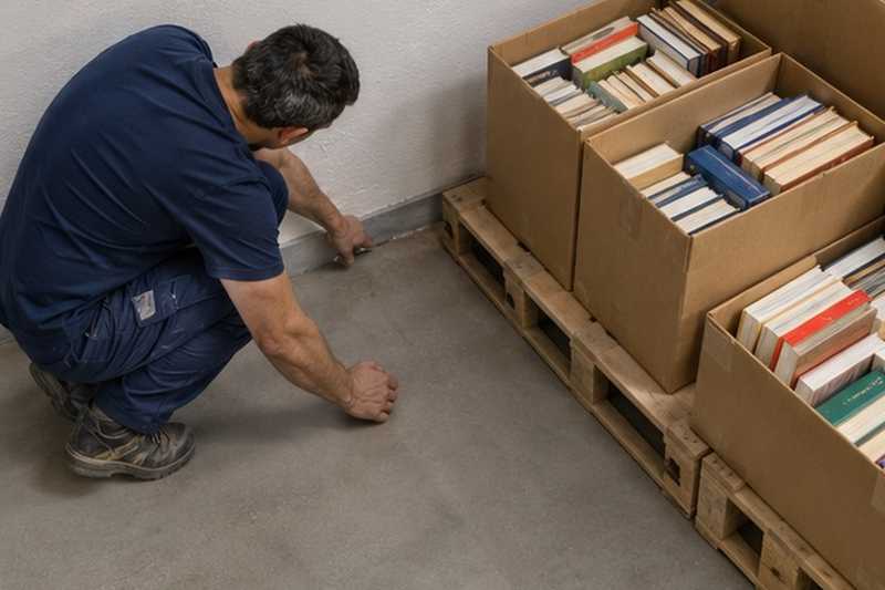 Cartons de livres décollés du mur