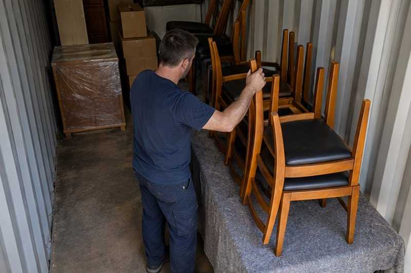 Chaises empilées sur une table protégée
