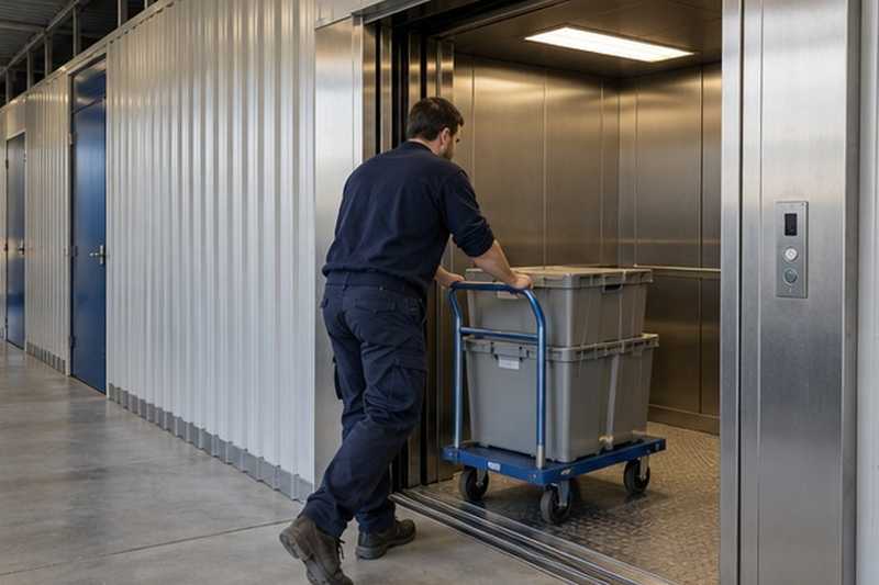 Bacs plastiques vers le monte-charge
