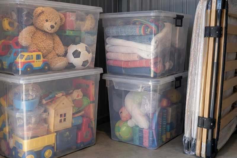 Affaires d’enfant en bacs transparents