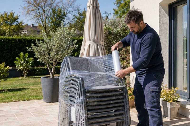 Salon de jardin filmé pour l’hiver : chantier Bureaux de plain-pied