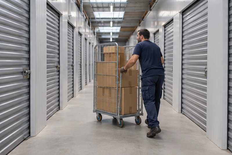 Chariot grillagé dans l’allée des box : chantier Rez-de-chaussée sur cour