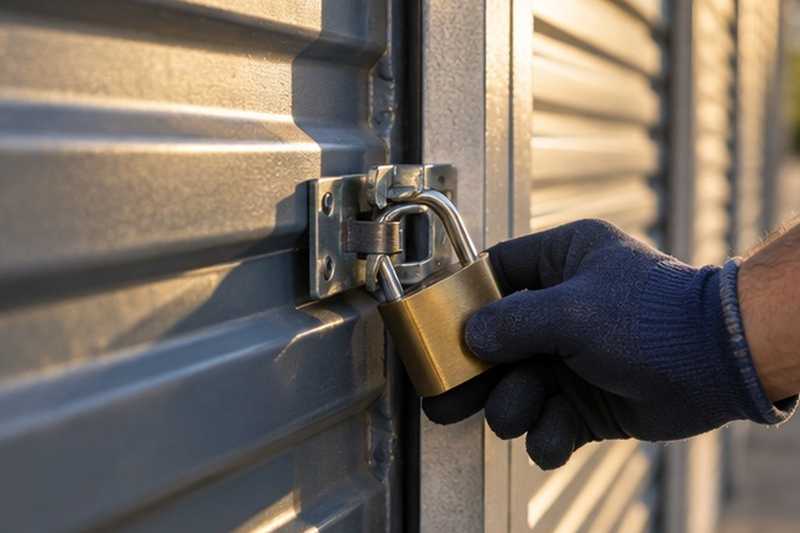 Cadenas posé sur la porte du box : chantier Rue Arthur Rimbaud