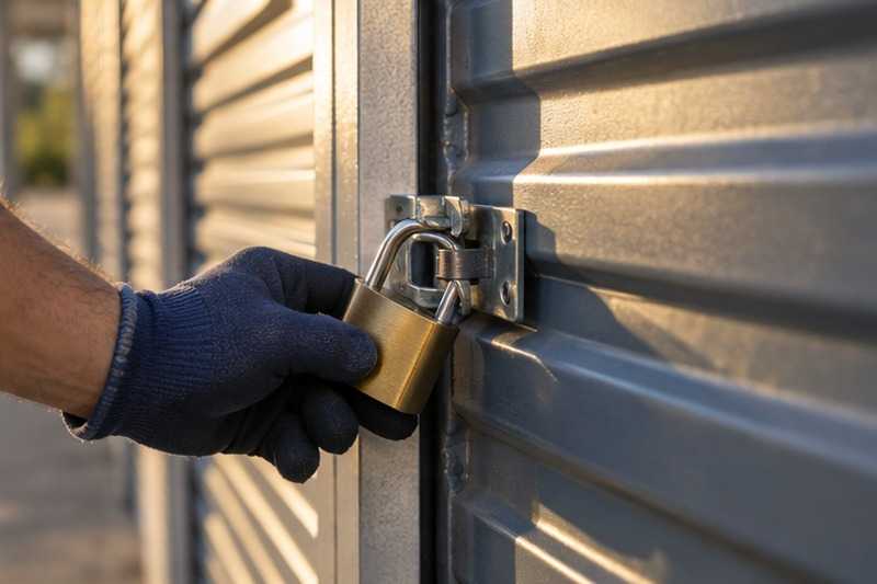 Cadenas posé sur la porte du box : chantier Grande Rue