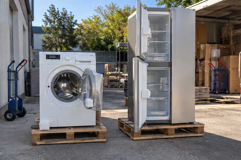 Électroménager stocké portes entrouvertes : chantier Rue Charlie Chaplin