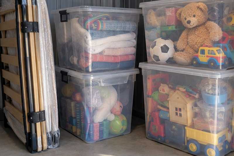 Affaires d’enfant en bacs transparents