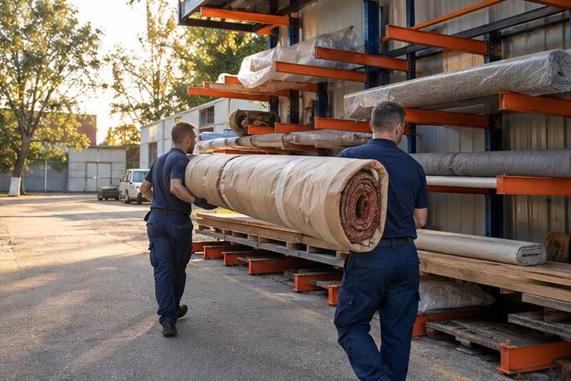 Tapis roulé dans du papier kraft : chantier Avenue Albert