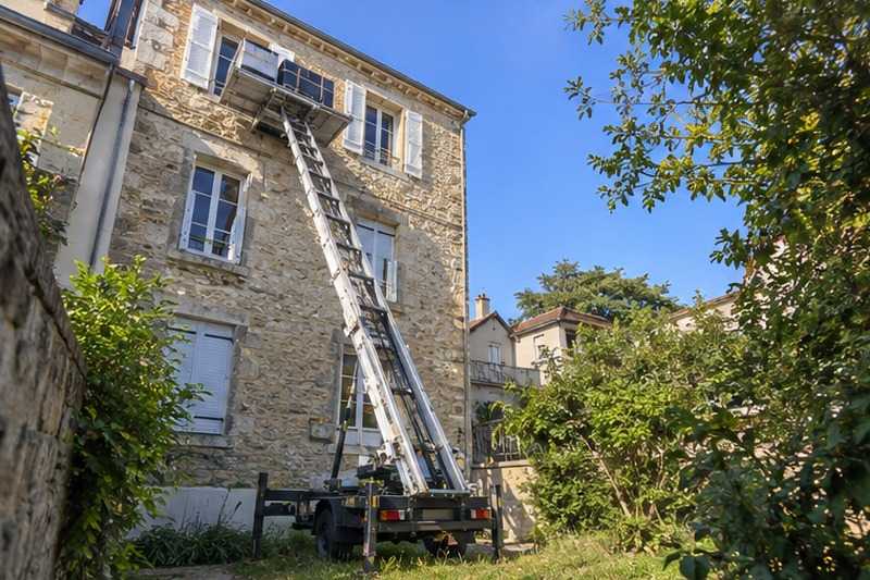 Façade arrière d’un immeuble ancien : chantier Rue Auguste Renoir