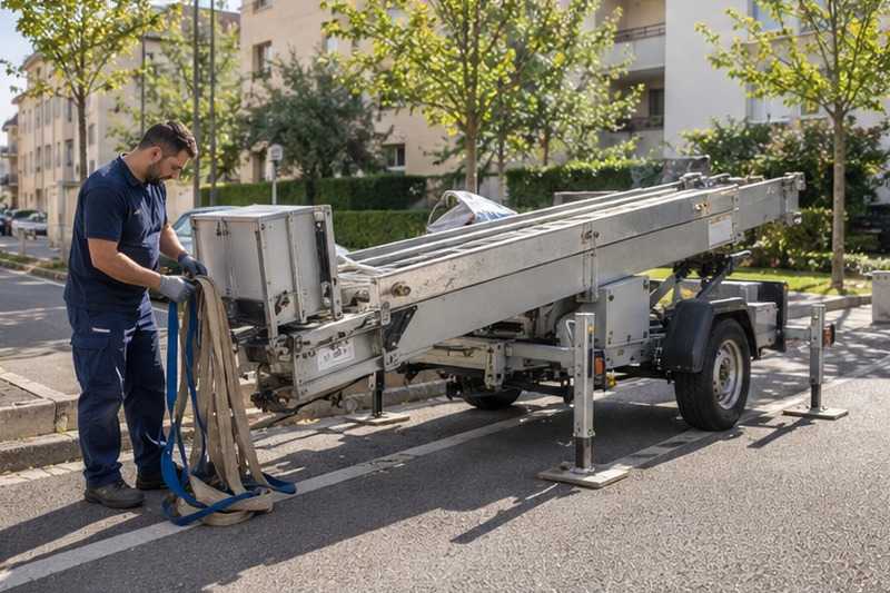 Repli du monte-meuble en fin de chantier : chantier Avenue du Général de Gaulle