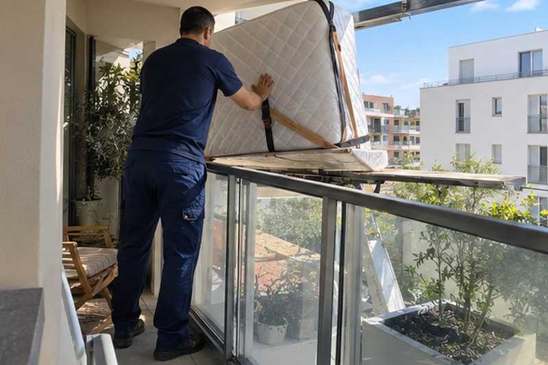Matelas reçu sur un balcon vitré