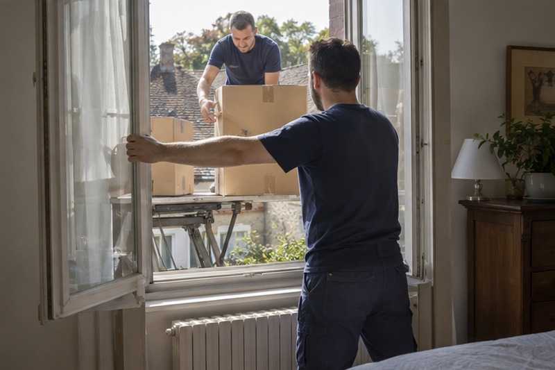 Réception des cartons depuis l’intérieur : chantier Rue Adolphe Besson