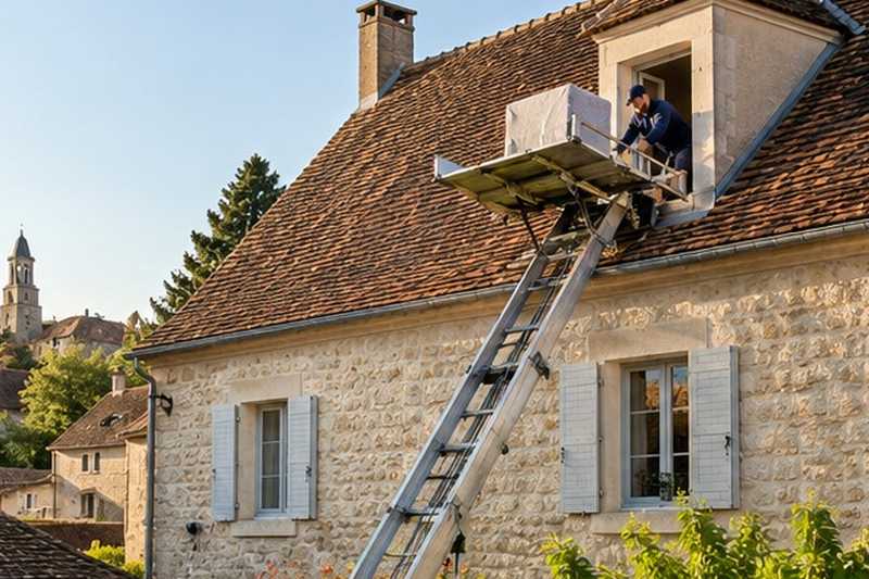 Lucarne de maison de bourg atteinte par l’échelle