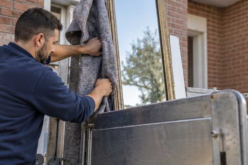 Miroir calé contre le garde-corps : chantier Rue Auguste Renoir