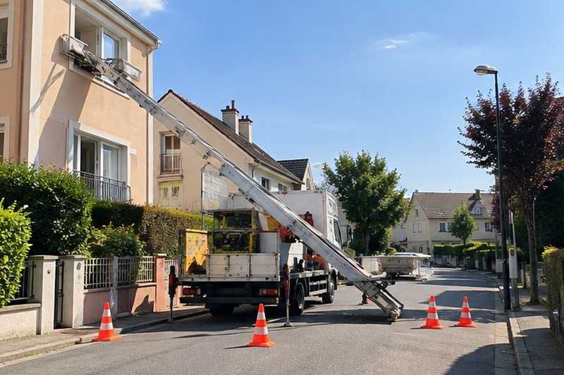 Périmètre sécurisé autour du monte-meuble : chantier Rue Capitaine Bernard de Poret