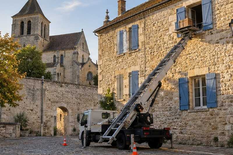 Échelle sur une place pavée de vieille ville