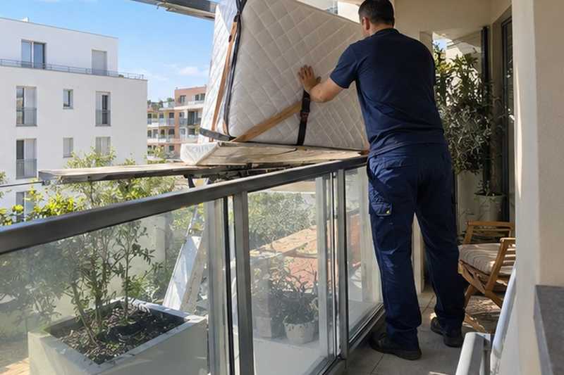 Matelas reçu sur un balcon vitré