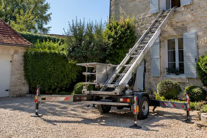 Monte-meuble sur remorque devant une villa en meulière, Lagny-sur-Marne