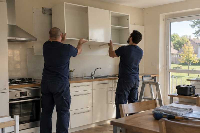 Meubles hauts de cuisine décrochés : chantier Rue Archimède