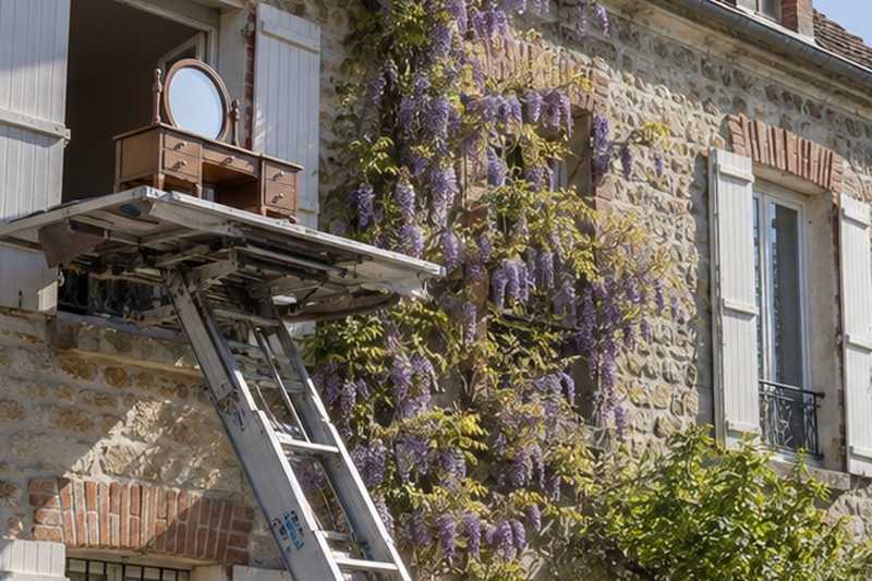 Coiffeuse hissée près d’une glycine