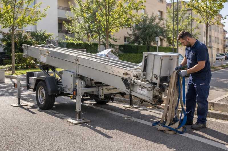 Repli du monte-meuble en fin de chantier : chantier Rue Ampère