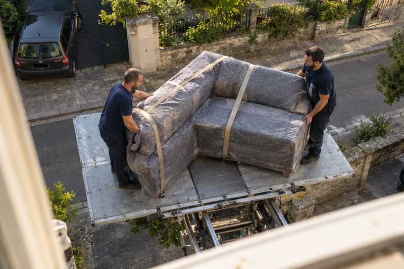 Angle de canapé sanglé en travers : chantier Troisième étage sans passage