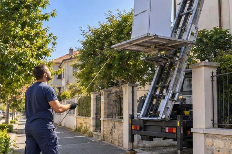 Guidage du plateau à la corde : chantier Rue André Ampère