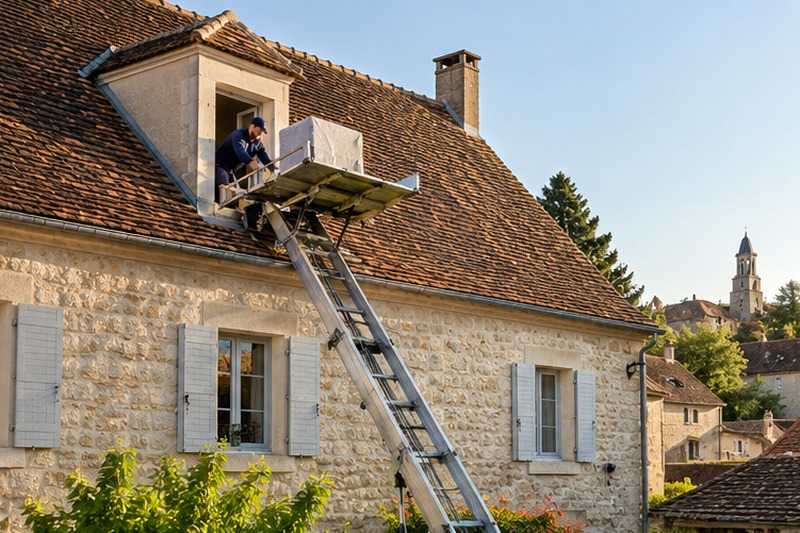 Lucarne de maison de bourg atteinte par l’échelle : chantier Rue Albert Lepetit