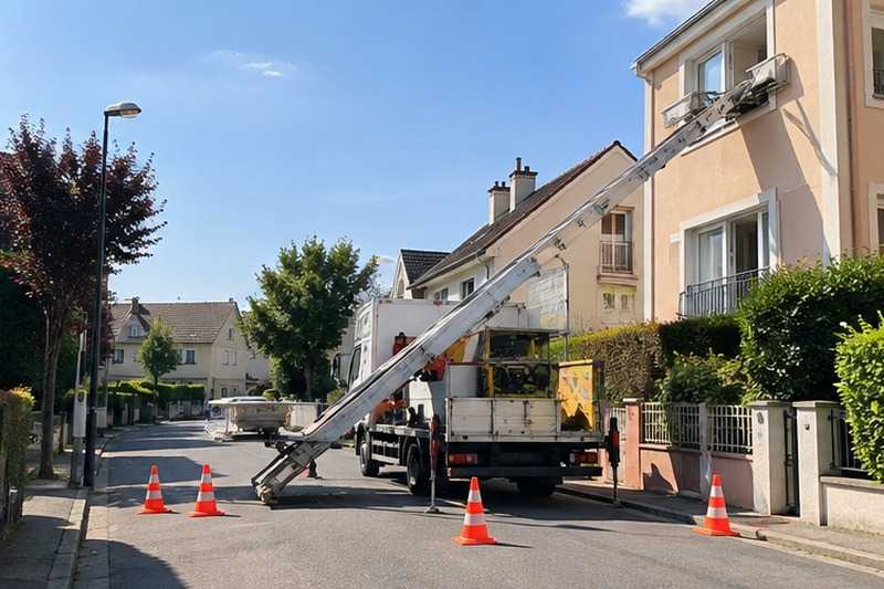 Périmètre sécurisé autour du monte-meuble : chantier Rue Alphonse Daudet