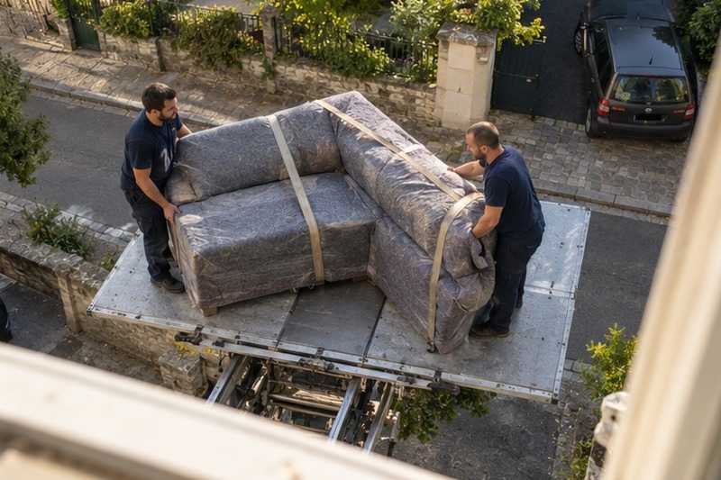 Angle de canapé sanglé en travers : chantier Rue Alfred de Vigny