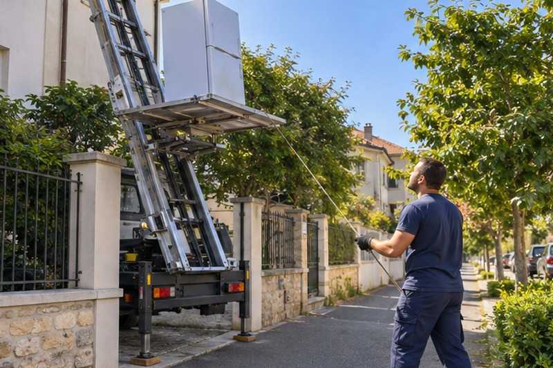 Guidage du plateau à la corde : chantier Grande Rue