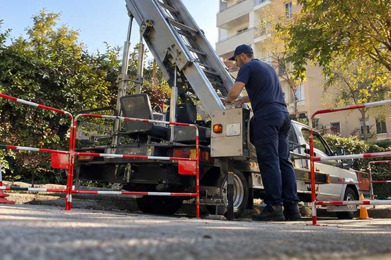 Commande du monte-meuble au pied de l’échelle : chantier Avenue Albert